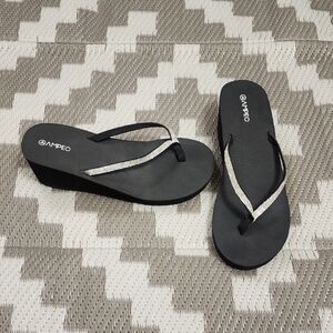 Black and Silver Women's Wedge Sandals